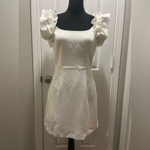 Elegant White Ruffle Sleeve Dress Size 6 NWT